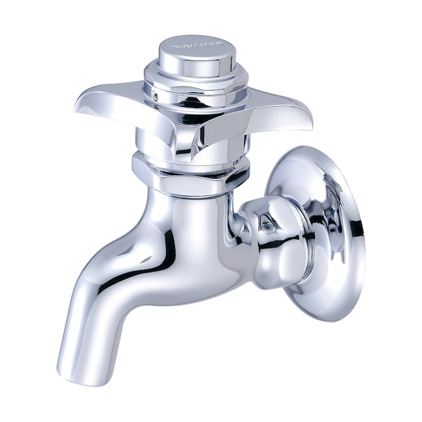 Self-Close Wallmount Faucet, NPT, Single Hole, Polished Chrome, Connection Size: 1/2"